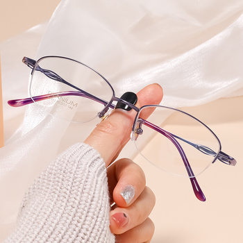 S7013T Ladylike Ultra-Light Small Frame Half-Rim Pure Titanium Eyeglass Frame Retro Literary Oval Eyeglass Frame Danyang Eyeglass Wholesale