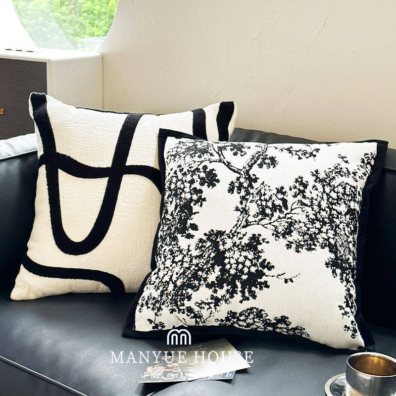 Modern Minimalist Sofa Black and White Ins Cushion Light Luxury Zebra Living Room Bedside Homestay Cushion Vintage Bay Window Pillowcase