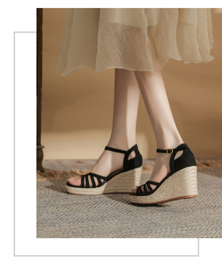 Sandal nữ gót xuồng đế cao 9cm quai mảnh hở mũi phong cách thanh lịch — Màu be, màu đen