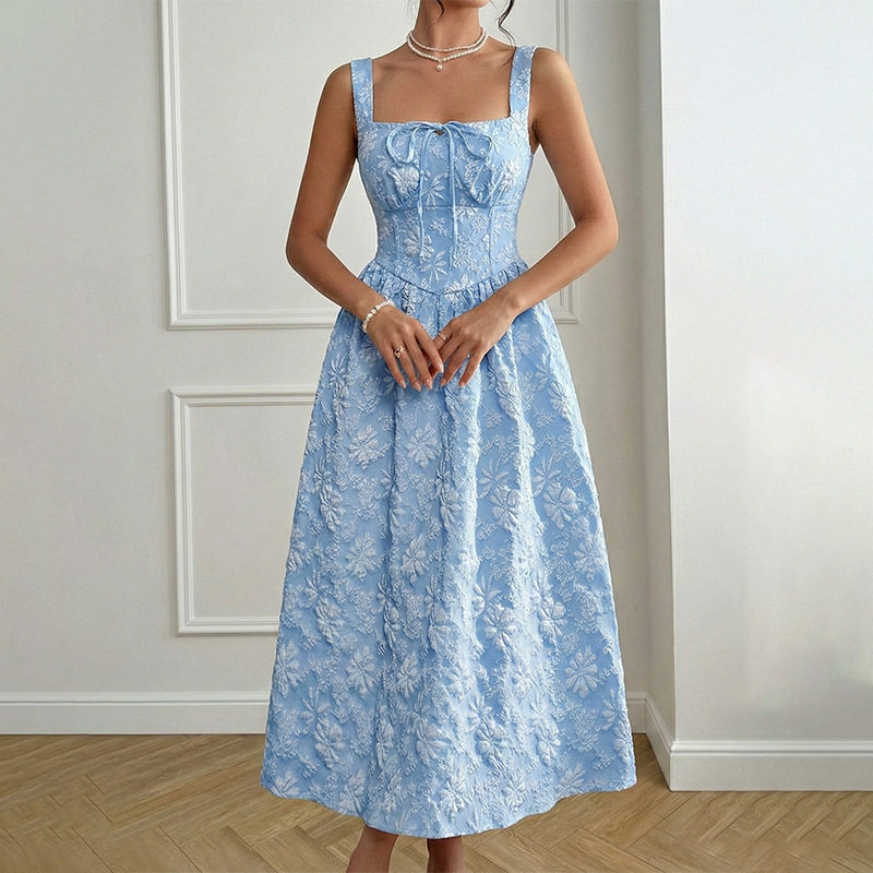 Floral A Line Dress Sweet and Fresh Design Sleeveless Waist Defined Summer Style Wholesale Available
