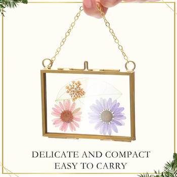3.5 x 2.5 inch Glass Frame DIY Pressed Flower Art Brass Hanging Photo Frame Transparent Mini Photo Frame
