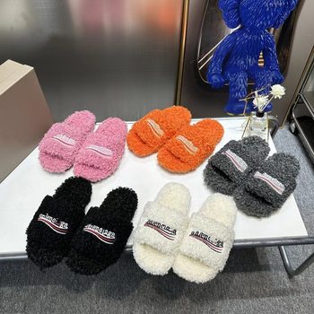 Factory Direct Sales Autumn and Winter Fur Slippers for Women, Embroidered Trendy Versatile Warm Lamb Wool Slippers, Casual Fur Slippers