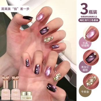 Internet Celebrity Popular Leopard Print Cat Eye Nail Polish Glue 2025 Popular Maillard Caramel Amber Three-Color Manicure Set