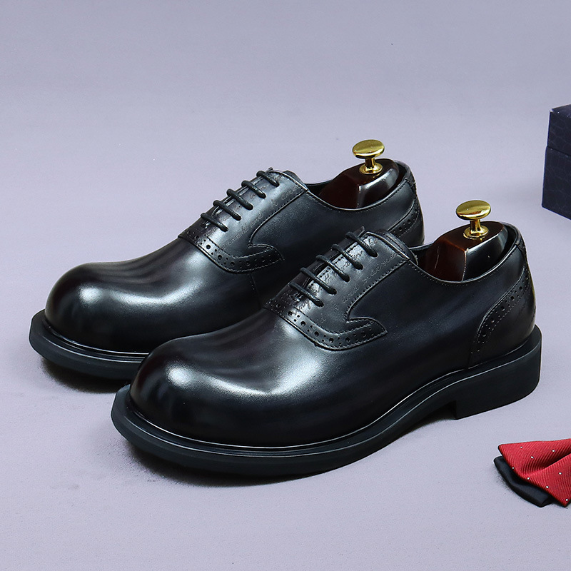 Giày Oxford nam da bò thật kiểu Brogue cổ điển mũi tròn buộc dây — Màu xám đậm, Màu cà phê