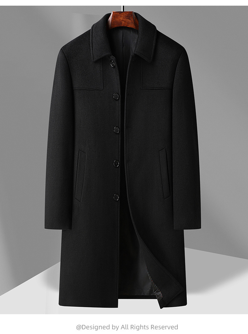 Áo khoác len cashmere nam dáng dài cổ lật phong cách công sở — Màu đen, Xanh Navy, Màu xám