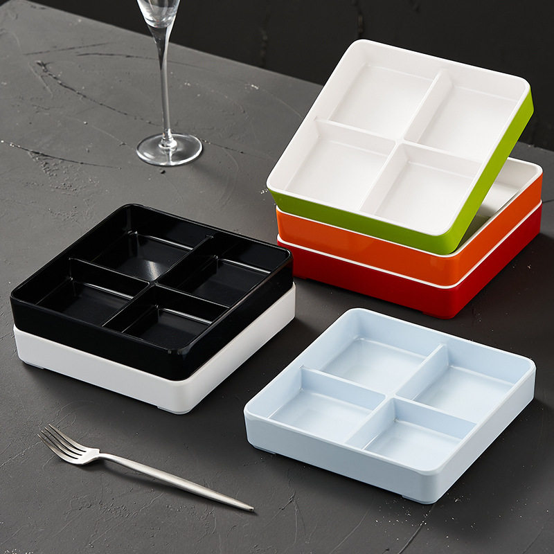 Melamine Hot Pot Four-Compartment Side Dish Plate Snack Platter Plastic Compartment Bar Dried Fruit Plate Ktv Fruit Plate Snack Dish