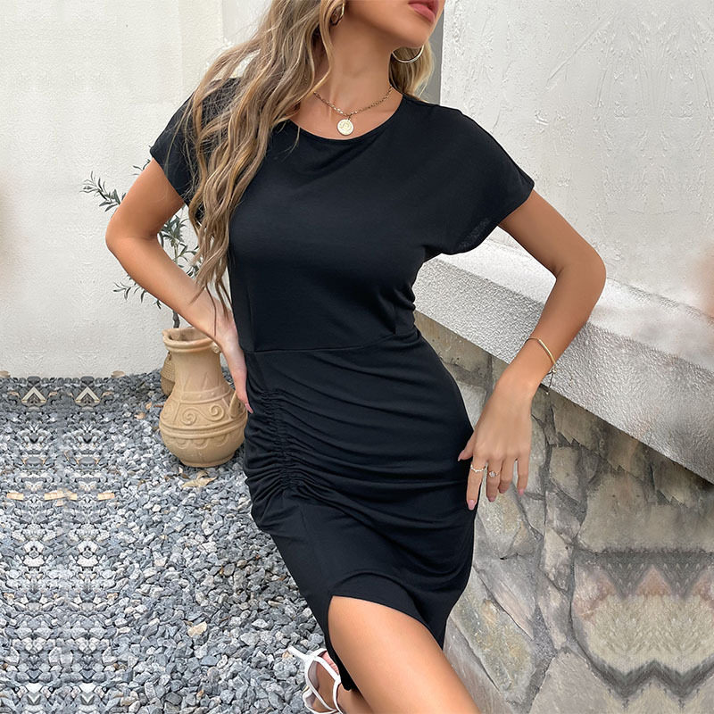 Summer Casual Solid Color Bodycon Dress Irregular Hem Elegant Fit Versatile Style Wholesale Available