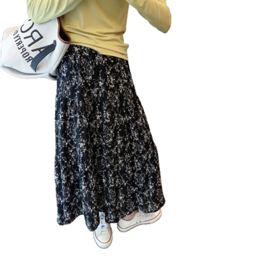 High Waisted Chiffon Floral Midi Skirt Lightweight Elastic Waist Flattering Fit Spring Summer Casual Wear Wholesale