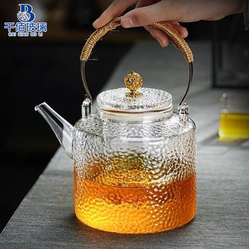 1500ml Tea Brewing Hammer Pattern Electric Ceramic Stove Kettle for Boiling Water, High Temperature Resistant High Borosilicate Office Tea Brewing Kettle