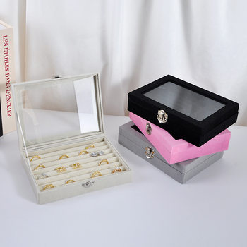 High-End Flocked Nine-Compartment Dust-Proof Jewelry Box for Rings, Earrings, Necklaces, Jewelry Storage Box, Jewelry Display Box