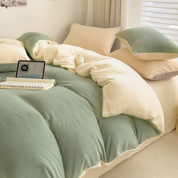 Milk Velvet Fleece-Lined Bed Four-Piece Set Double Fleece Student Dormitory Bed Bed Sheets Quilt Cover Home Warm Quilt Cover Three-Piece Set