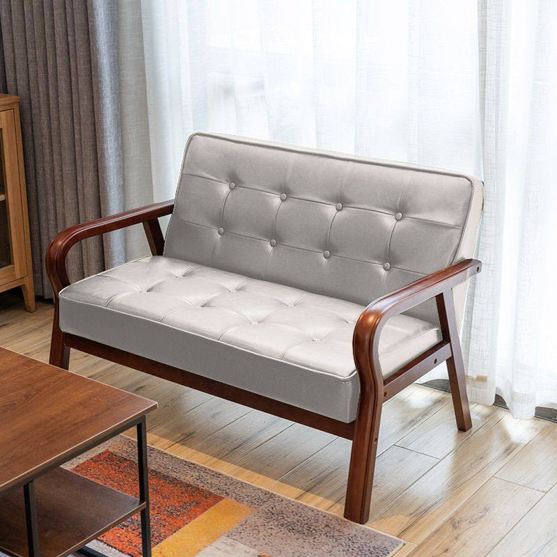 皮艺沙发小户型北欧复古曲木扶手单人双人三人简易客厅网红款