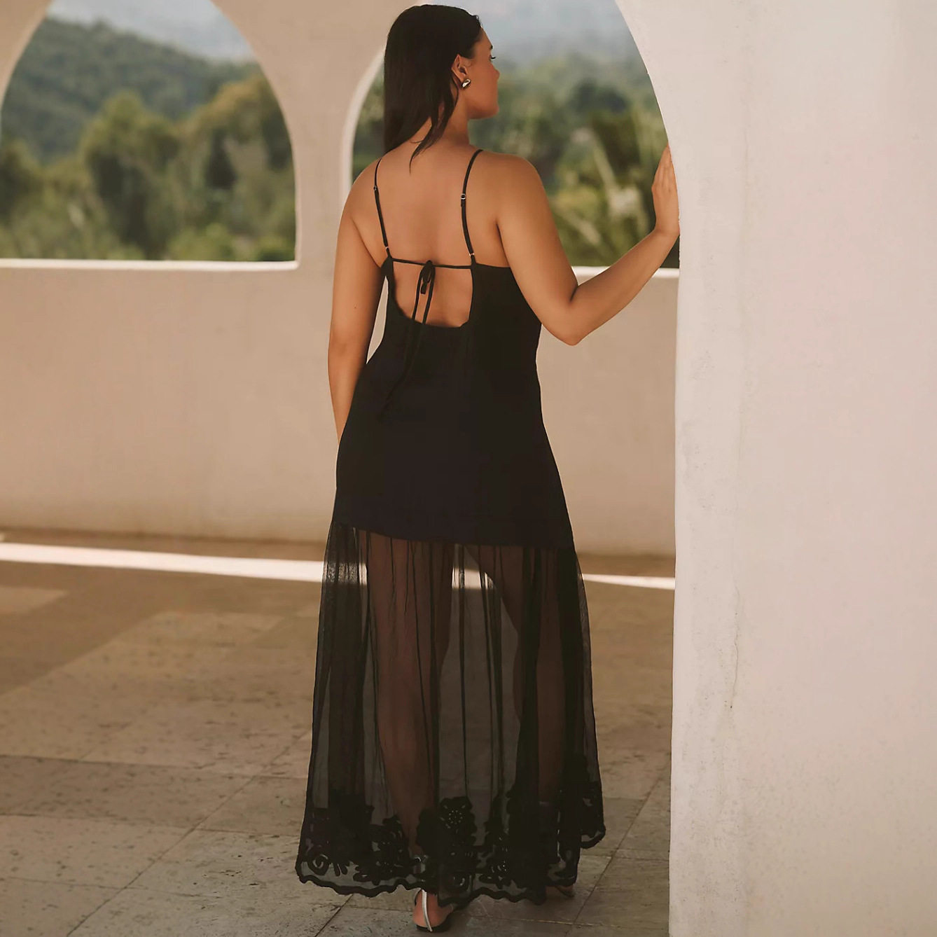 Womens V Neck Backless Sheer Slip Dress Solid Color Lightweight Fabric Elegant Style Perfect for Autumn Events