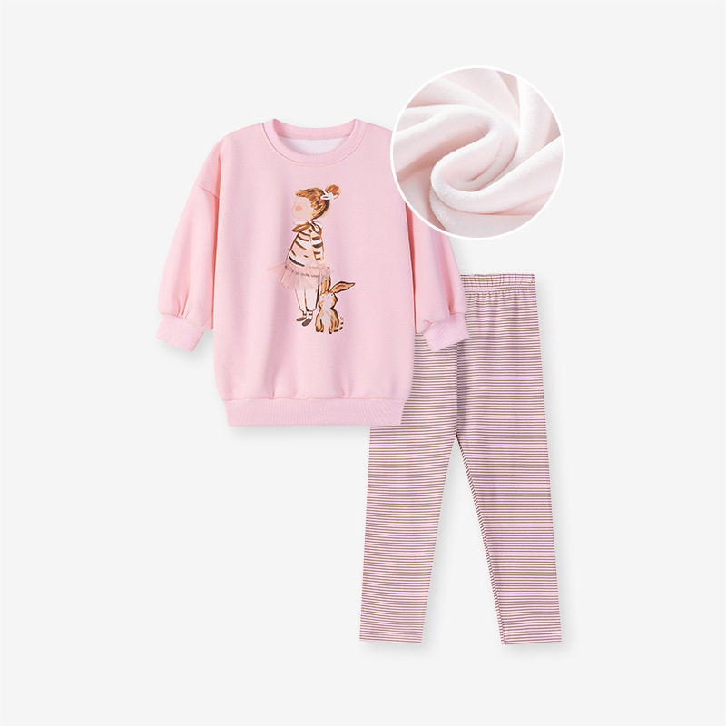 Kids' Clothing Source Factory, New Cute Girls' Set, Autumn Fleece-lined Kids' Set, Kids' Clothing Wholesale