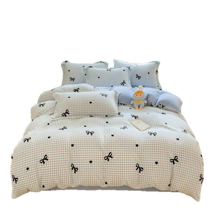 Autumn and Winter Thickened Milk Velvet Four-Piece Dormitory Cartoon Coral Velvet Bed Sheet Three-Piece Set Super Soft Warm Quilt Cover Wholesale