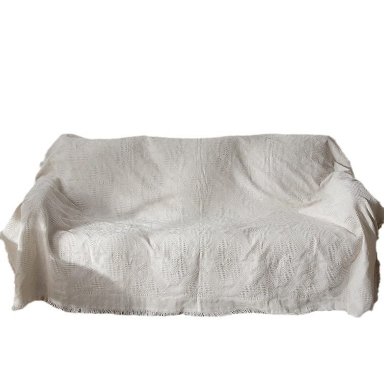 Directly Supplied White Rhombus Dark Flower Sofa Blanket Sofa Towel European Style Non-Slip Fabric Sofa Cushion Sofa Cover All-Inclusive Blanket