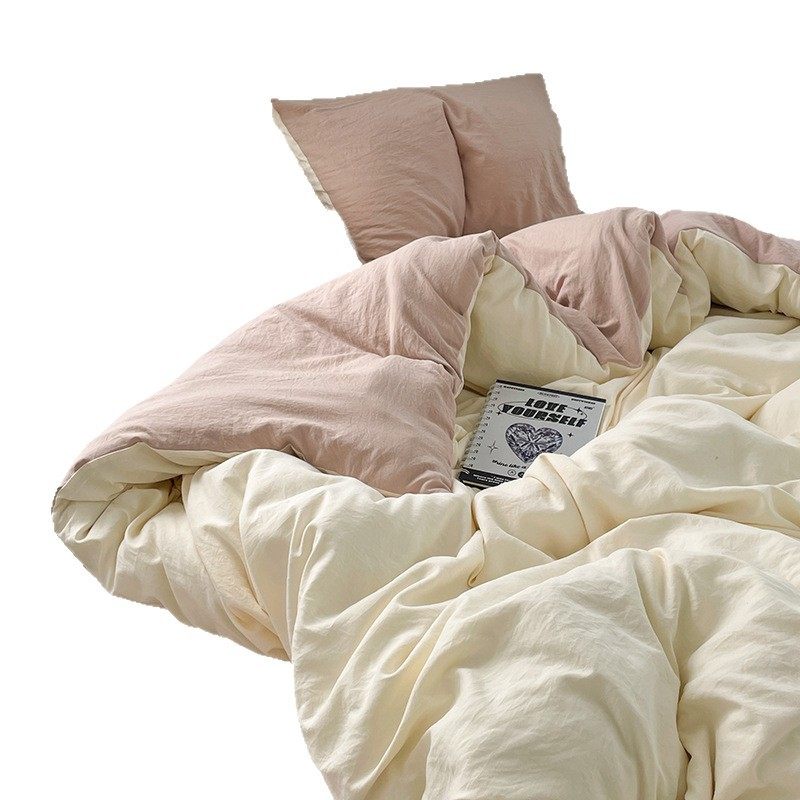 Ins Style New A-Grade Ultra-Soft Washed Cotton Four-Piece Bedding Set, Dormitory Three-Piece Fitted Sheet Set, Bedding