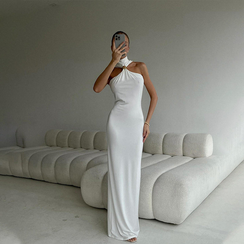 Elegant Strapless Backless Maxi Dress Solid Color Slim Fit High Quality Fabric Evening Wear Cocktail Party