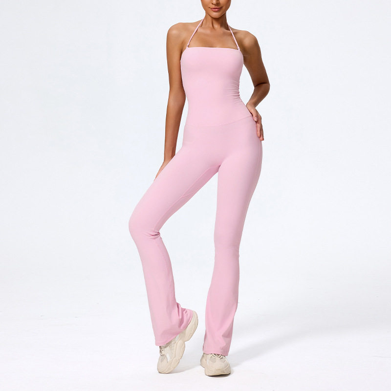 Xijia European and American Peach Hip-Lifting Halter Neck Sports Yoga Jumpsuit for Women, Casual Flared Fitness Yoga Wear Lt04