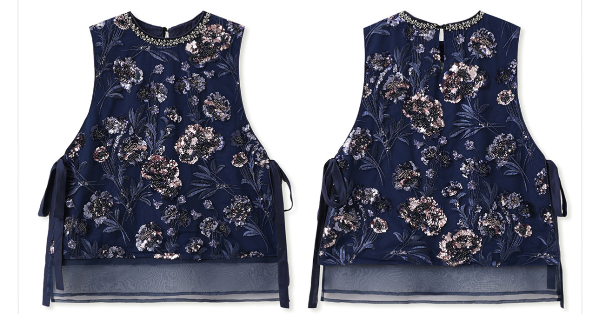 Áo vest nữ thêu cườm đính đá cổ tròn phối hoa văn — Jiyue Blue (giao hàng trong 7 ngày), Jiyue Blue (phát hành cùng ngày)