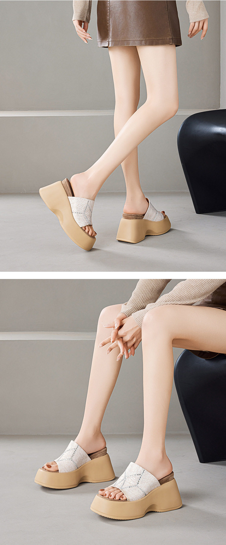 Sandal cao gót nữ hở mũi đế platform gót 10 cm — Áo khoác sáng chi tiết 4