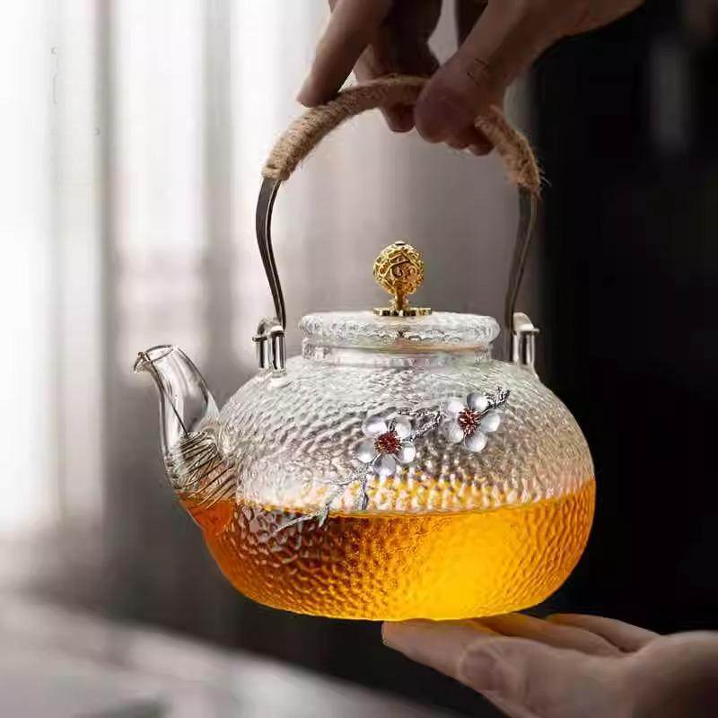 Heat-Resistant Petals Glass Teapot Household Scented Tea Coil Pot Electric Ceramic Stove Special Enclosing Stove Tea Brewing Vapor Filter Tea Brewing