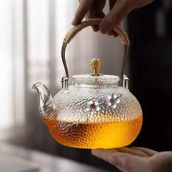 Heat-Resistant Petals Glass Teapot Household Scented Tea Coil Pot Electric Ceramic Stove Special Enclosing Stove Tea Brewing Vapor Filter Tea Brewing
