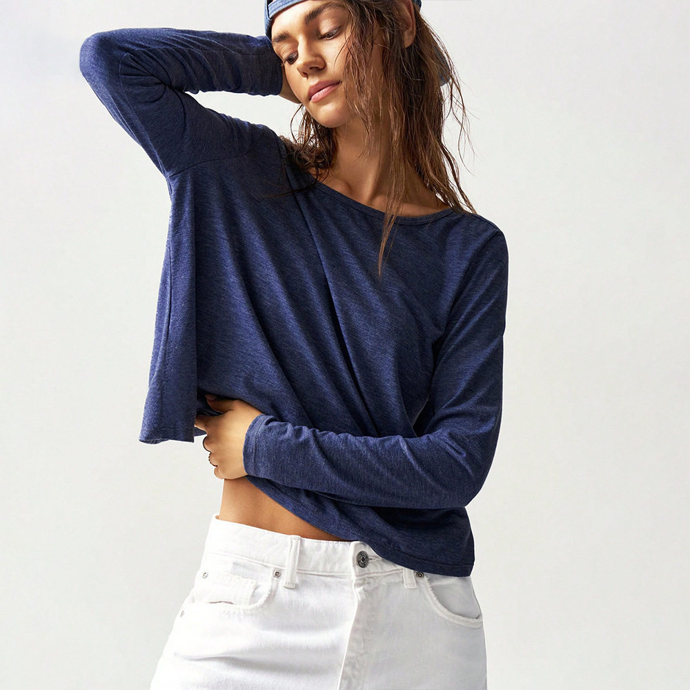 Casual Loose Fit Long Sleeve T Shirt Solid Color Backless Design Spring Summer Style Wholesale Available