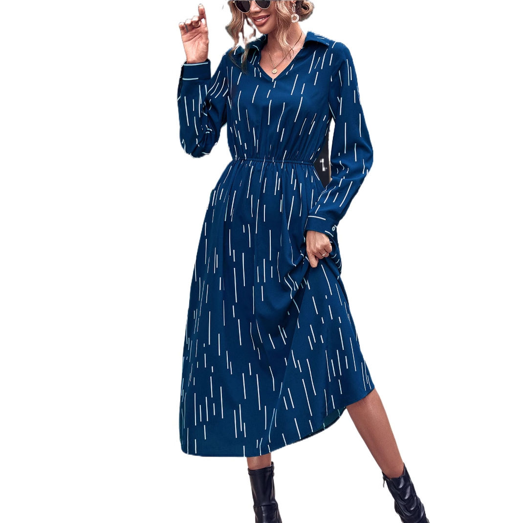 Klein Blue Long Sleeve Dress Elegant Design Comfortable Fit Versatile Style Perfect for Parties or Casual Wear