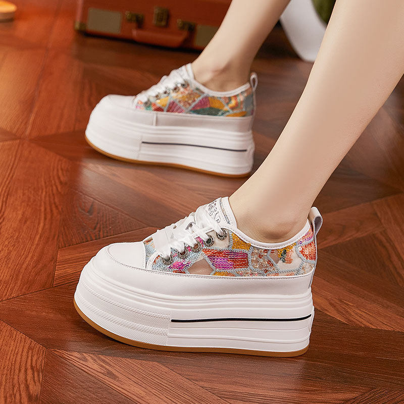 Sandal cao gót nữ hở mũi quai ngang đế dày — Trắng, Bạch kim