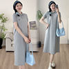 Plus Size Loose MaTerniTy Summer T-shirT Korean STyle Mid-lengTh Slim Fashion POLO Collar Over-The-knee Dress ShirT Dress