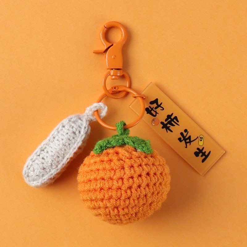 Good Things Happen Yarn Pendant Handmade Woven Keychain Peanut Persimmon Small Gift Bag Charm Good Luck
