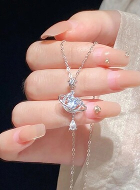 S999足银梦幻星月项链女轻奢小众设计级感星星锁骨链送女友礼物