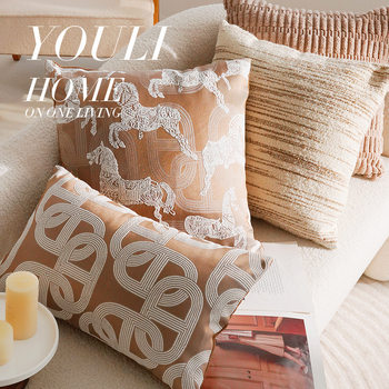 Brown Antique Light Luxury French Style High-end Sofa Pillowcase New Chinese Style Simple Pillow Bedside Cushion Backrest