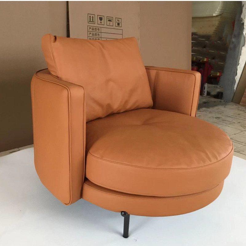 单人位布艺沙发现代简约圆形家用客厅商务接待会客休闲椅