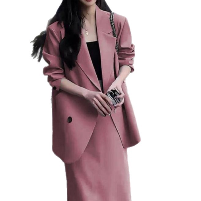 Tailored Suit Set Loose Fit Elegant Design Stylish Blazer with Skirt Spring Fall Collection Wholesale Available