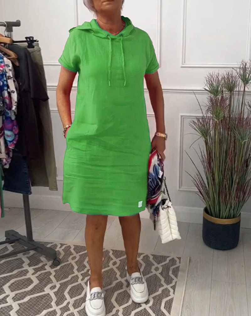 Casual Solid Color Short Sleeve Hooded Dress for Women Summer Collection Comfortable Everyday Wear Wholesale Available