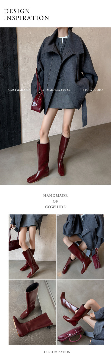 Boot nữ cổ cao mũi vuông gót xuồng tôn dáng — Ankela đỏ lót trong, Lớp lót đơn màu đen, Lớp lót đơn màu nâu, Lót nhung đen