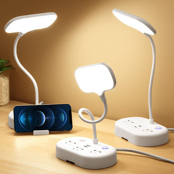 Led Desk Lamp Socket Multi-Functional Eye Protection Learning Bedside Remote Control Night Light Plug-In USB Charging Plug-In Wholesale