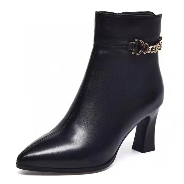 Boot Nữ Da Thật Cổ Ngắn Gót Vuông Chiều Cao Đế Khoảng 6cm Phong Cách Anh Quốc Màu Đen, Nâu