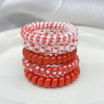 Red Phone Cord Hair Band, High Elasticity and Durable Rubber Band, Low Ponytail Ball Headband, Hair Rope, New Year's Headwear for Women