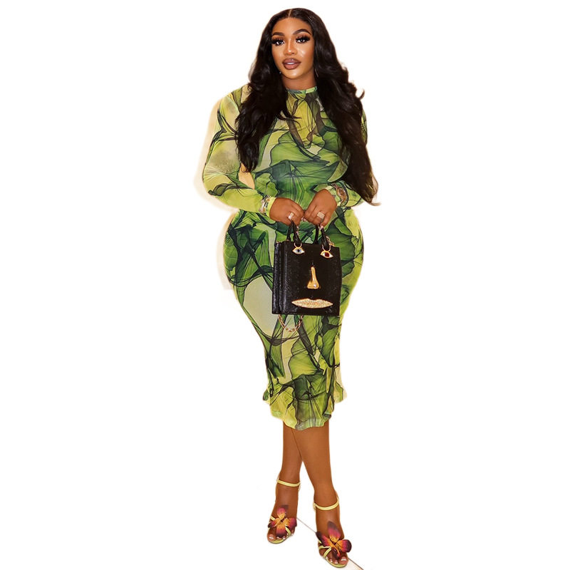 Floral Print Long Sleeve Bodycon Dress for Women Slim Fit Elegant Style Trendy Design Perfect for Parties and Events