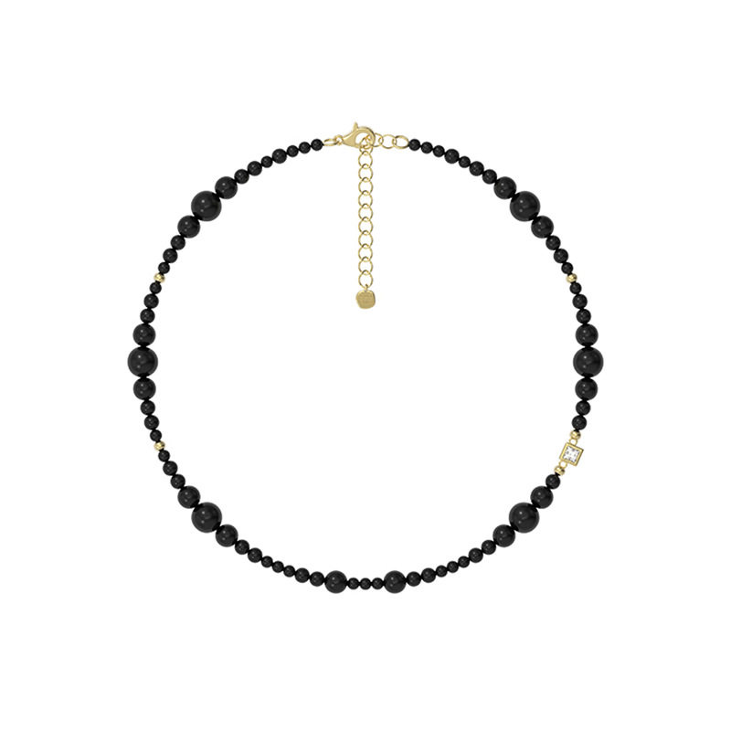 Vintage Black Onyx Necklace Women's Summer Niche Design Collarbone Chain Beaded Necklace Women's All-match High-end Necklace