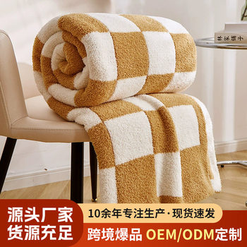 Checkerboard Blanket Half Velvet Knitted Blanket Multifunctional Sofa Decorative Blanket Ins Style Office Thickeneded Blanket