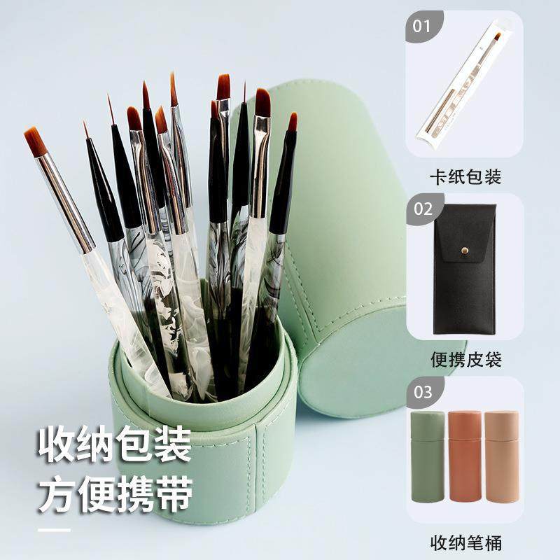 Japanese Manicure Pen Tool Set Painted Pull Pen Light Therapy Pen Smudge Pen Autumn Chrysanthemum Pen Manicure Brush 12 Pieces
