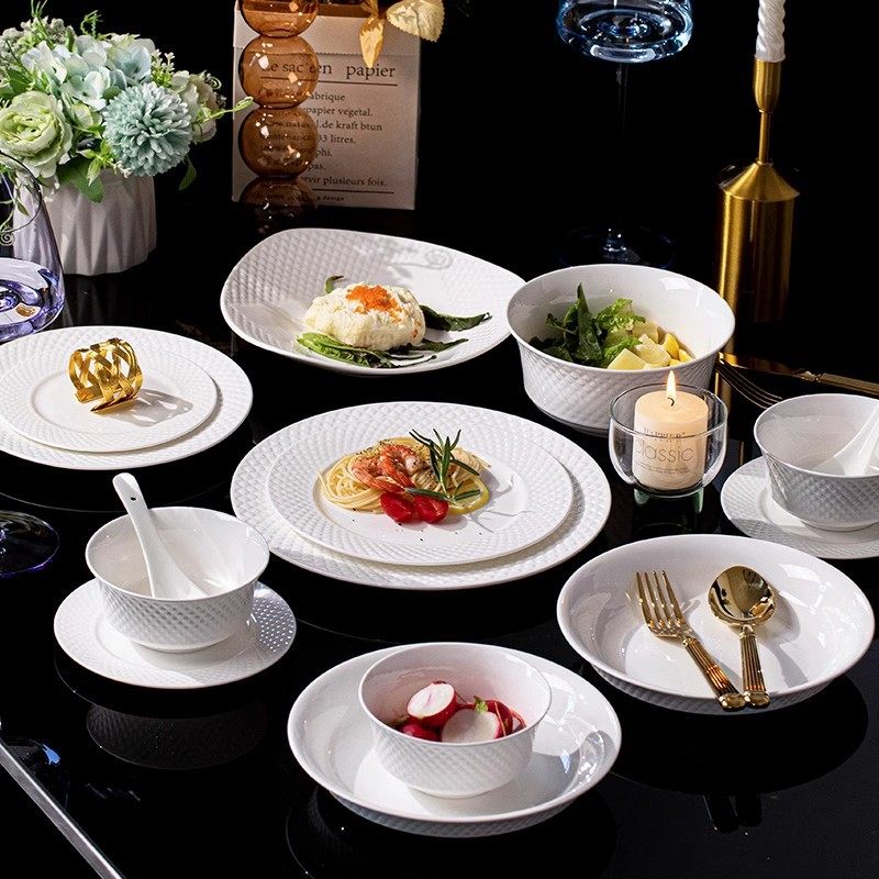 Ins Style Simple Thread Western Food Plate Advanced Sense Household Tableware Straw Hat Plate Soup Plate Dinner Plate Deep Plate