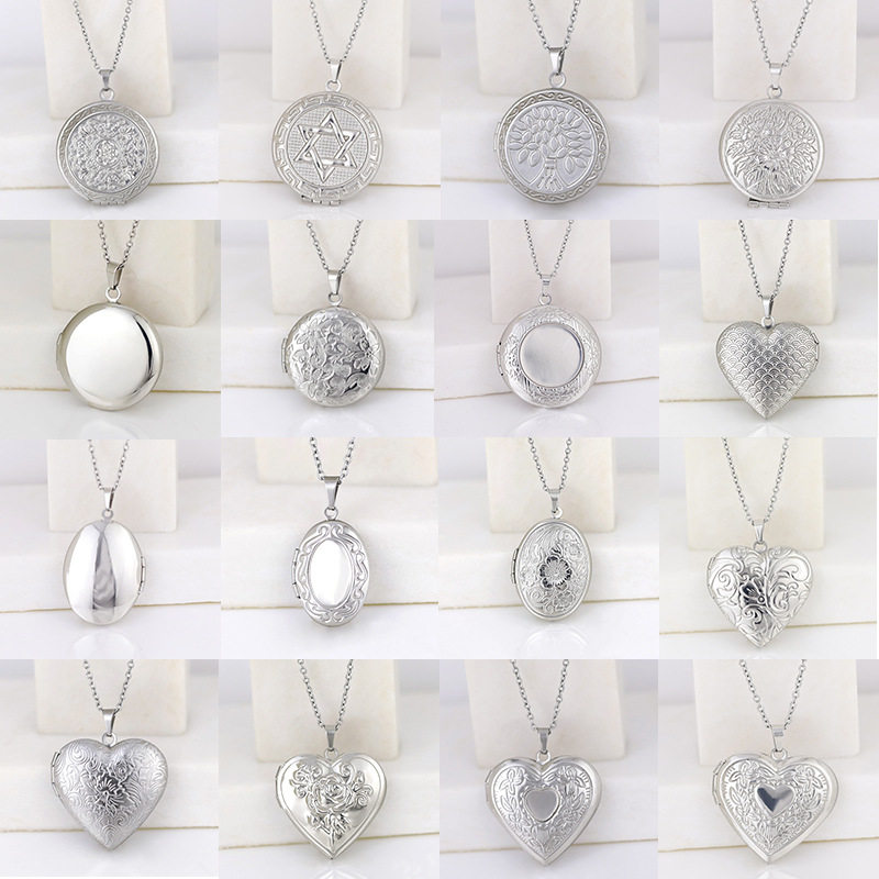Stainless Steel Glossy Peach Heart Photo Box Pendant Necklace for Women European and American Creative DIY Photo Couple Photo Frame Pendant Necklace