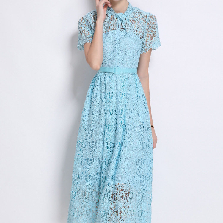 French Style Elegant Hollow Lace A Line Dress High End Lightweight Waist Defined Summer Fashion Wholesale Available