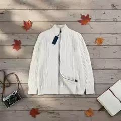 Cross-Border Plus-Size Pony Logo Autumn and Winter Embroidered Lapel Couple's Zip-Up Sweater Men's and Women's Cable Knit Cardigan Wool Sweater