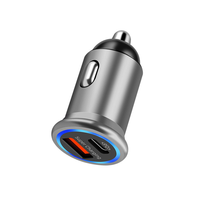 New car charger PD dual-port output fast charging PD QC3.0 car fast charging metal body with atmosphere light